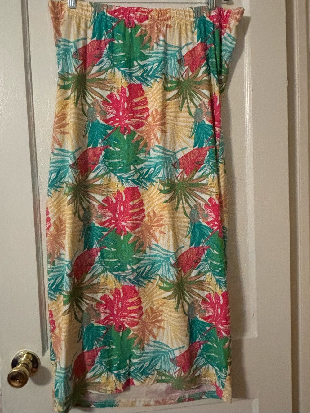 Tropical Leaf Strapless Maxi Skirt - Green, Pink & Cream